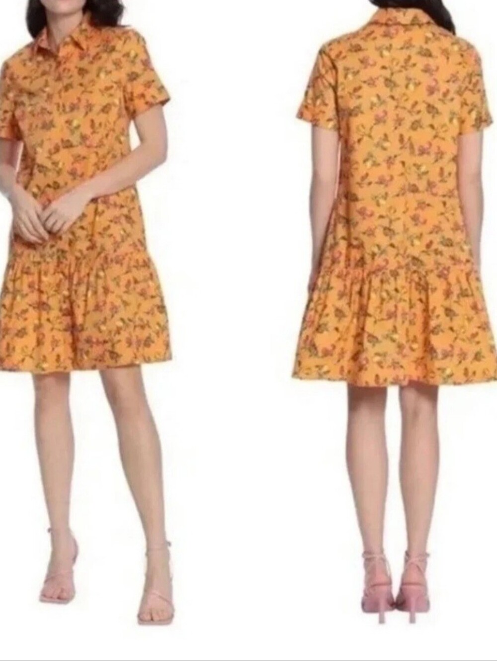 Donna Morgan Orange Fruit-Print Button Shirt